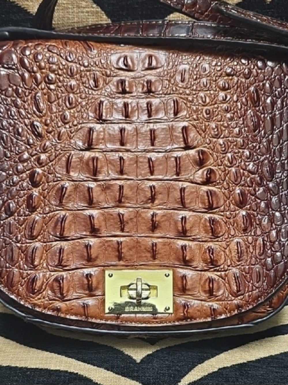 Women’s Brown Croc-Embossed Leather Saddle Bag - Classic Style